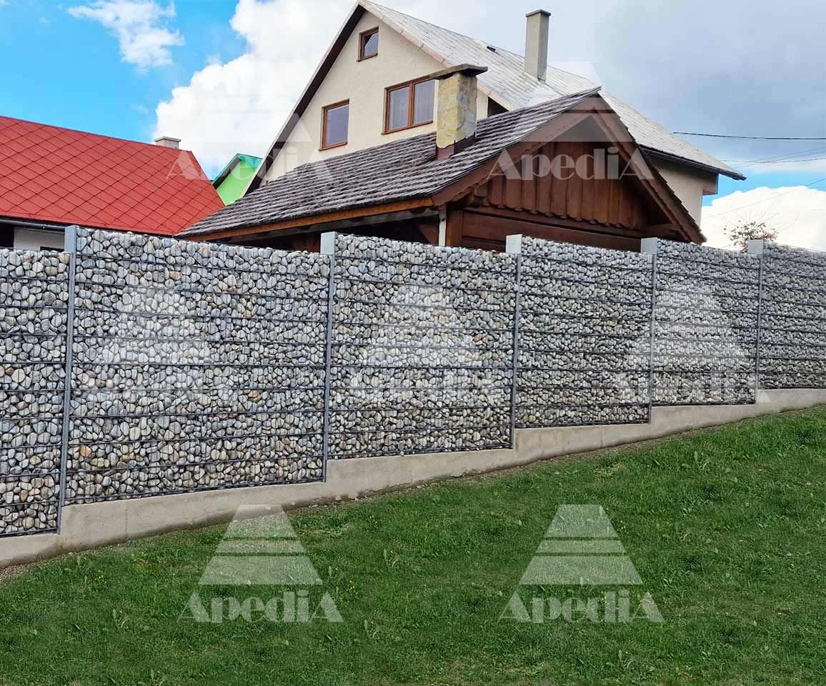 Gabionstaket Platina Gabionmur Stenstaket